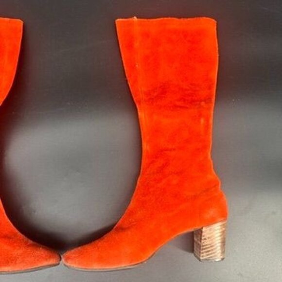 Vintage 60s Go Go Orange Side Lace Up Boots 7 - 7.5 Women's Suede - Picture 11 of 16